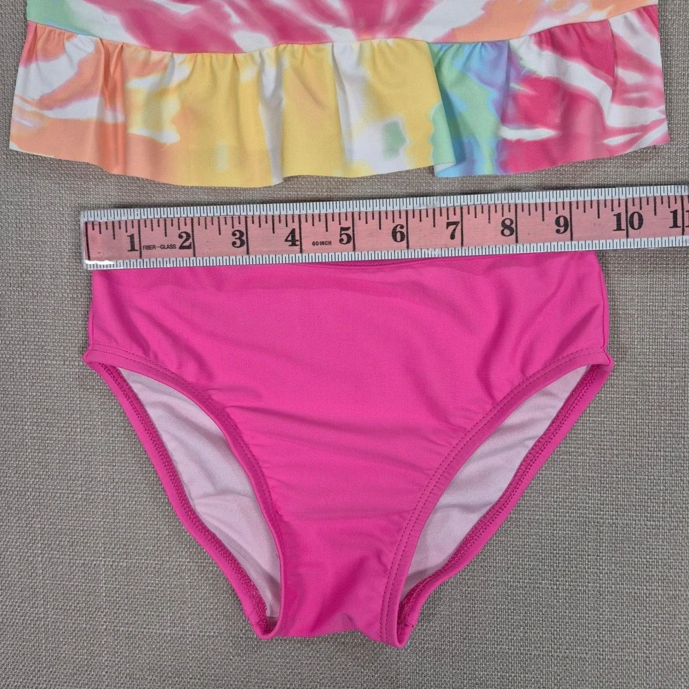 The Childrens Place Girls Tie Dye Peplum Rash Guard Swimsuit Set Pink 5T NEW